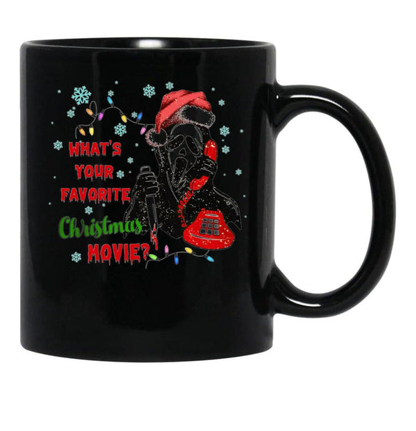 What's Your Favorite Horror Movie Christmas Xmas Holiday Ghostface Black Coffee Mug, Gift Coffee Mug - Black
