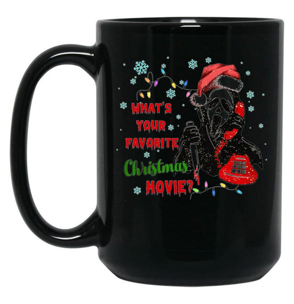 What's Your Favorite Horror Movie Christmas Xmas Holiday Ghostface Black Coffee Mug, Gift Coffee Mug - Black