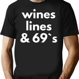 Wines Lines 69S T-Shirt for Men & Women, T-Shirts Graphic Tee - Black