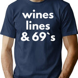 Wines Lines 69S T-Shirt for Men & Women, T-Shirts Graphic Tee - Navy