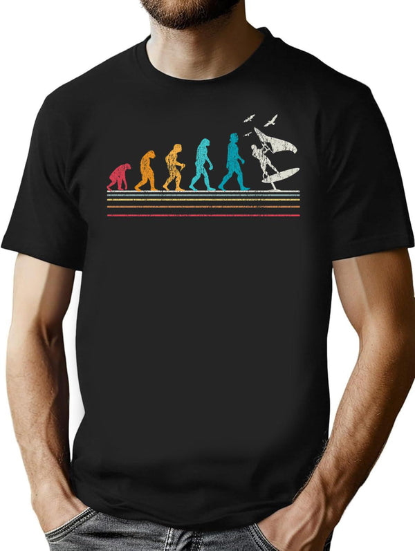 Wing Foiling Evolution For Surfers I Retro Vintage T-Shirt for Men & Women, T-Shirts Graphic Tee - Black