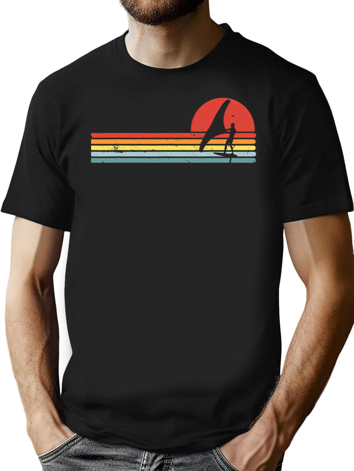 Wing Foiling Foil Surf Surfing Foiler Retro Vintage Surfer T-Shirt T-Shirt for Men & Women, T-Shirts Graphic Tee - Black