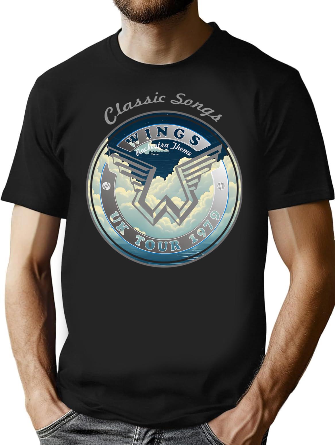 Wings Uk Tour 1979 Classic Songs T-Shirt for Men & Women, T-Shirts Graphic Tee - Black