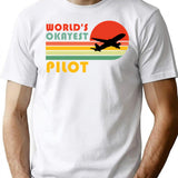 World'S Okayest Pilot Funny Pilot Retro Vintage Gift T-Shirt for Men & Women, T-Shirts Graphic Tee - White