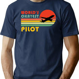 World'S Okayest Pilot Funny Pilot Retro Vintage Gift T-Shirt for Men & Women, T-Shirts Graphic Tee - Navy