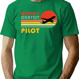 World'S Okayest Pilot Funny Pilot Retro Vintage Gift T-Shirt for Men & Women, T-Shirts Graphic Tee - Green