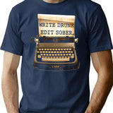 Write Drunk Edit Sober T-Shirt for Men & Women, T-Shirts Graphic Tee - Navy