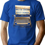 Write Drunk Edit Sober T-Shirt for Men & Women, T-Shirts Graphic Tee - Blue