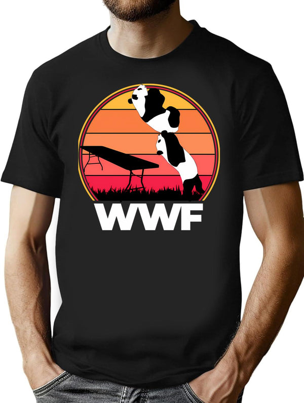 Wwf Wrestling Pandas T-Shirt for Men & Women, T-Shirts Graphic Tee - Black