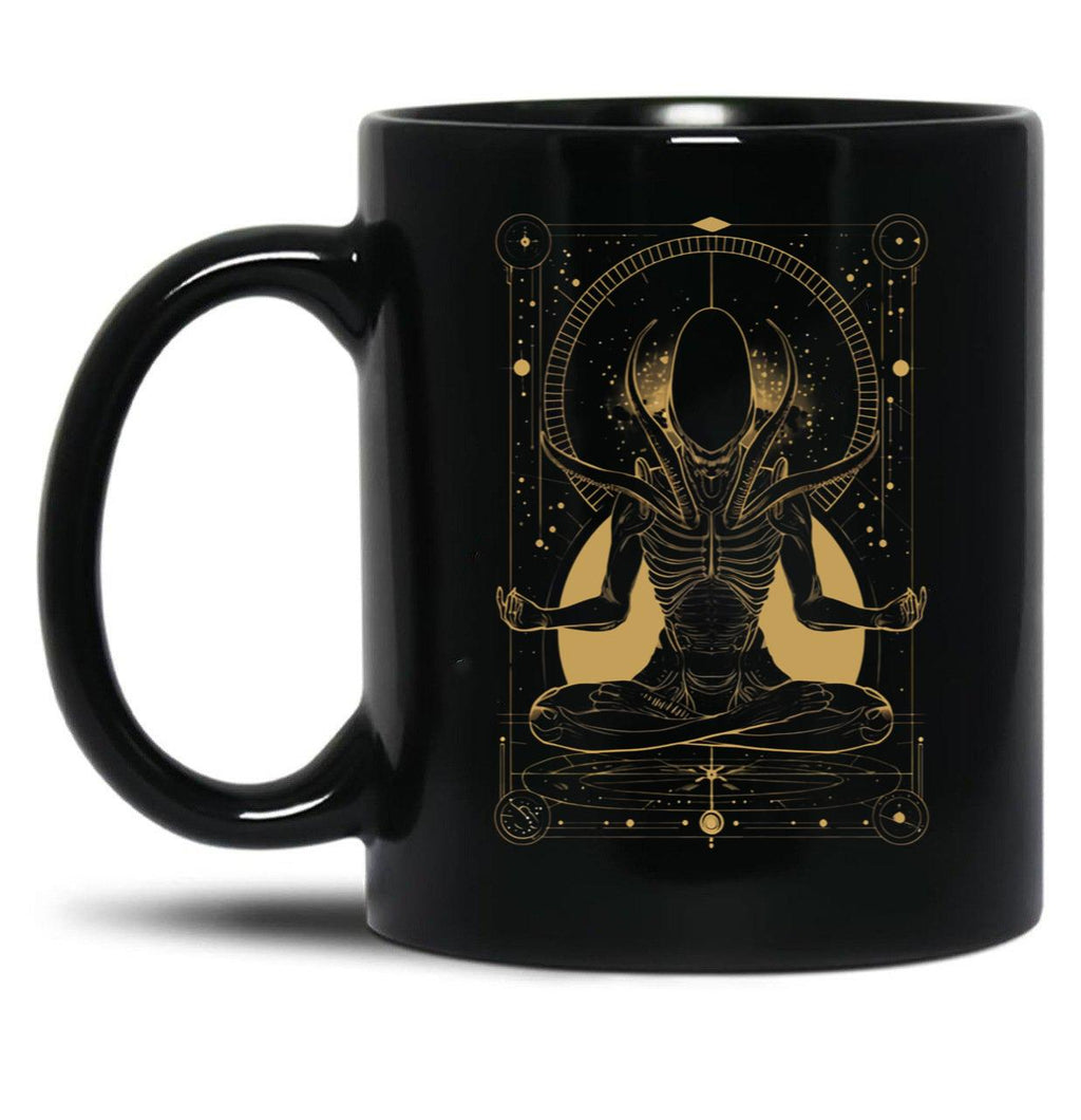 Xenomorph Meditating Tarot Card Design Premium Black Coffee Mug, Gift Coffee Mug