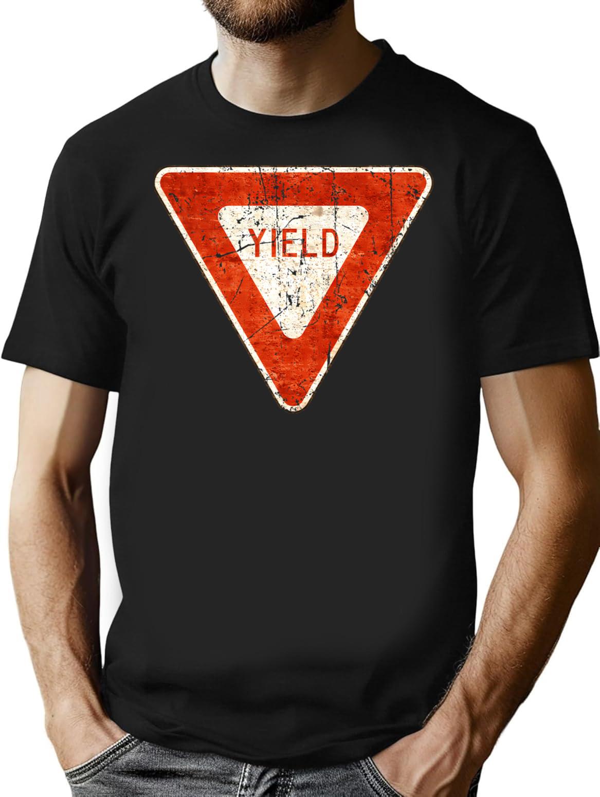 Yield Street Sign Vintage Gift T-Shirt for Men & Women, T-Shirts Graphic Tee - Black